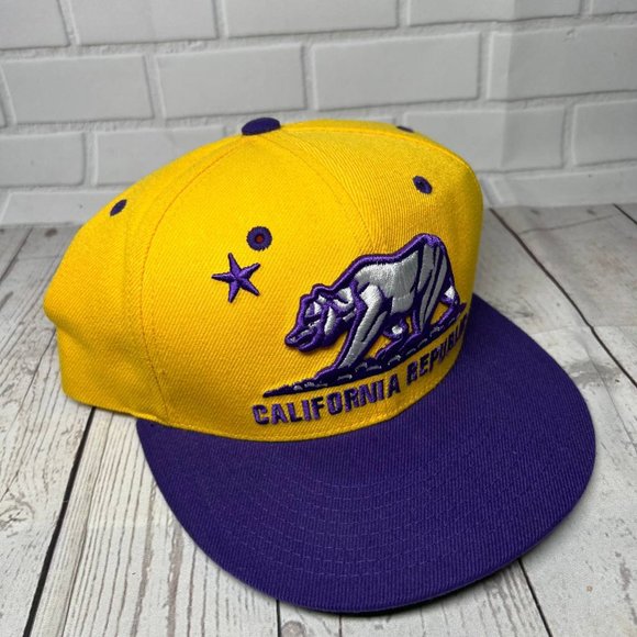California Republic Whang Clothing Hat Snapback Cap Yellow Purple Men - Picture 4 of 7